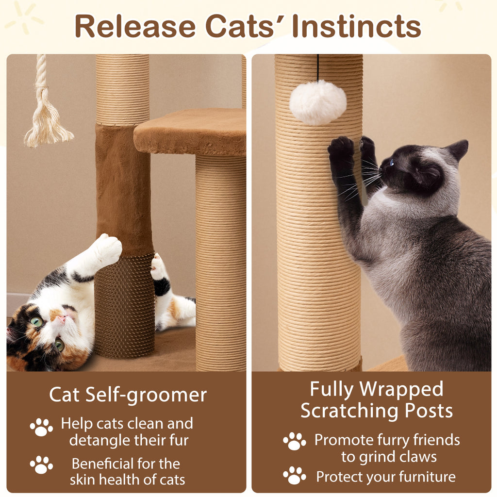 44 Inches Modern Cat Tree with Plush Perch and Dangling Toy - Coffee
