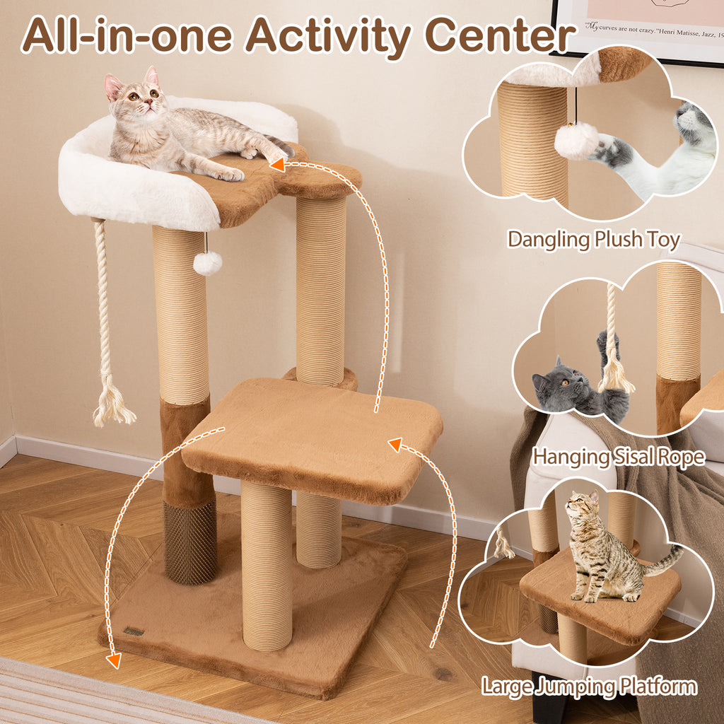 44 Inches Modern Cat Tree with Plush Perch and Dangling Toy - Coffee