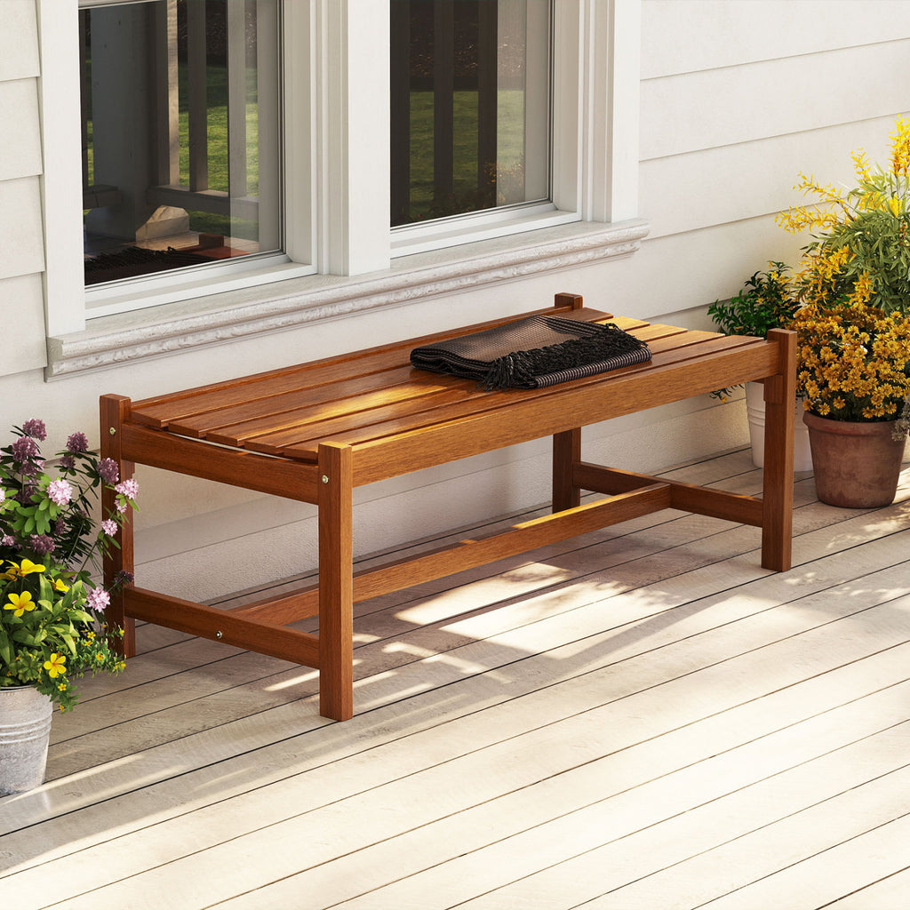 44-Inch Outdoor Wood Dining Bench - Solid Hardwood, Set of 1