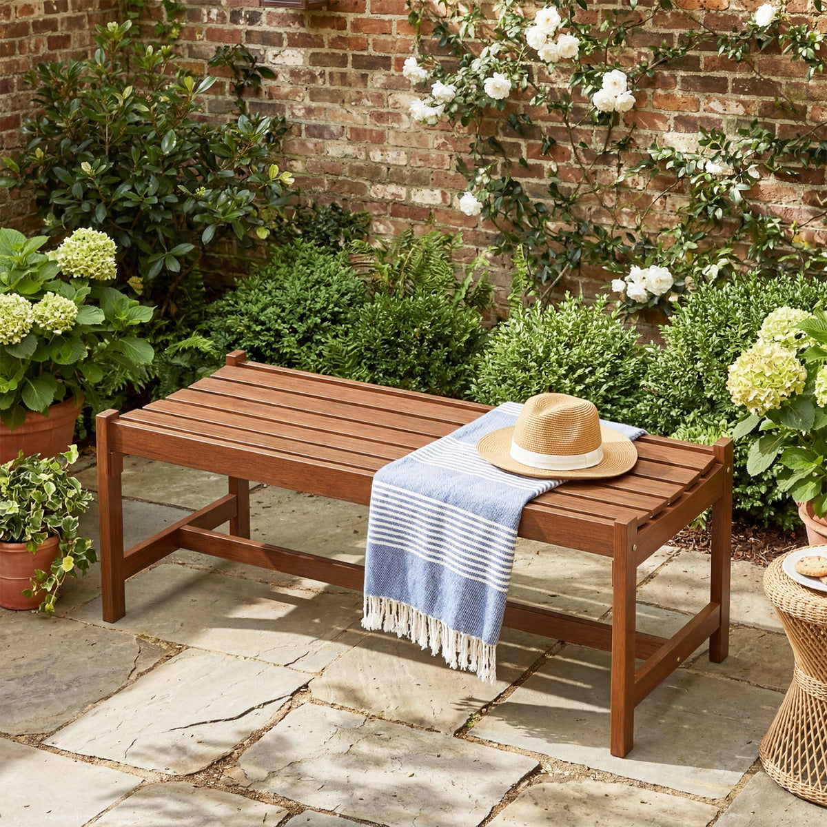 44-Inch Outdoor Wood Dining Bench - Solid Hardwood, Set of 1