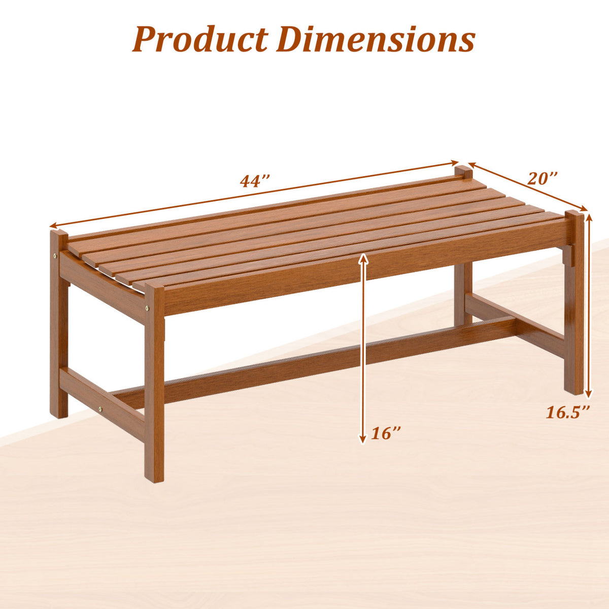 44-Inch Outdoor Wood Dining Bench - Solid Hardwood, Set of 1