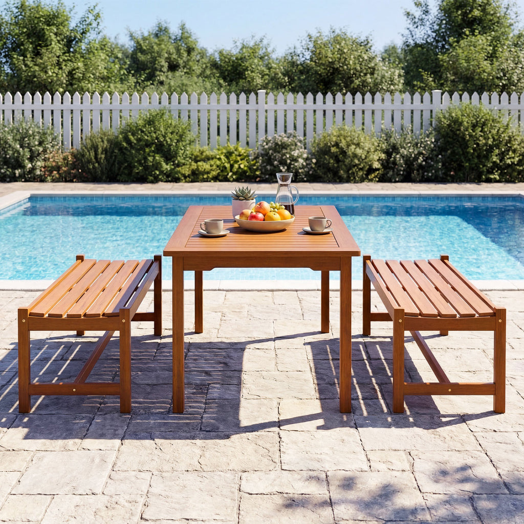 44-Inch Outdoor Wood Dining Bench - Solid Hardwood, Set of 1