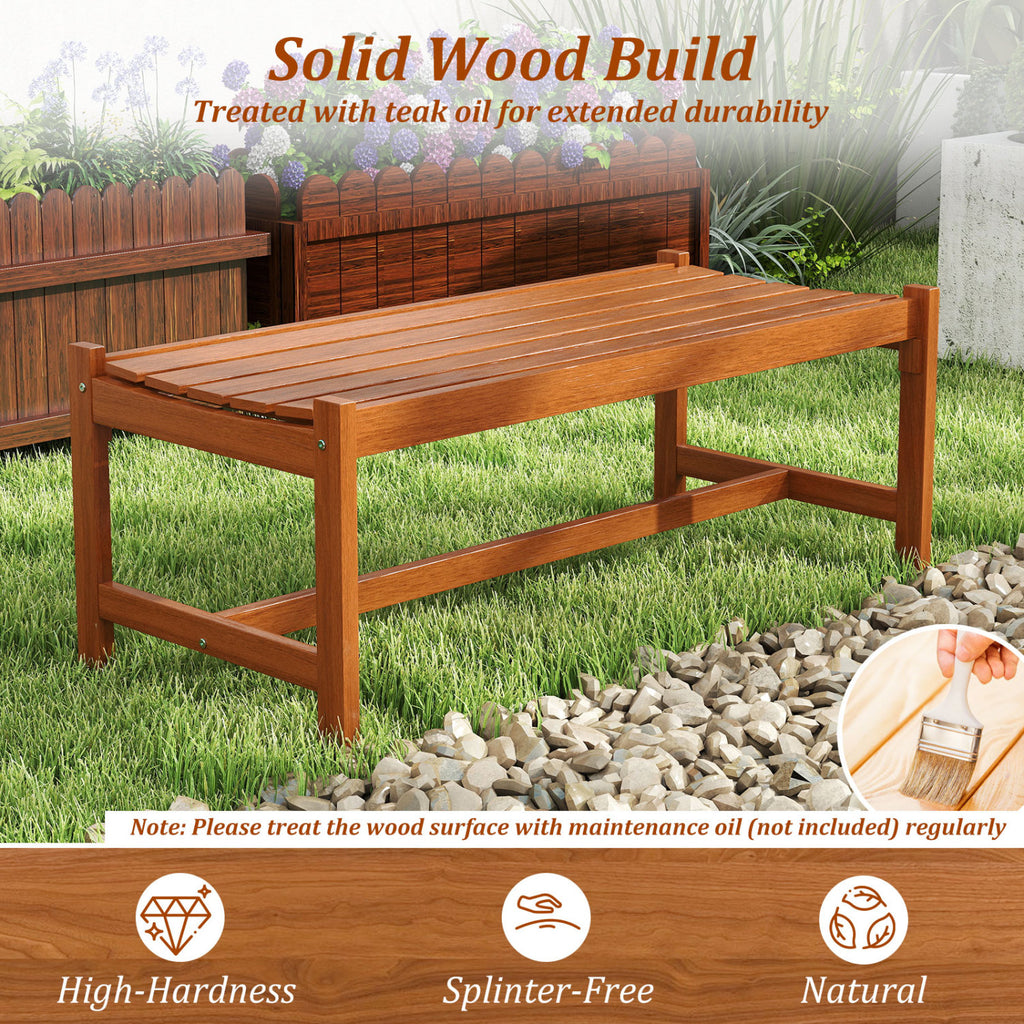 44-Inch Outdoor Wood Dining Bench - Solid Hardwood, Set of 1