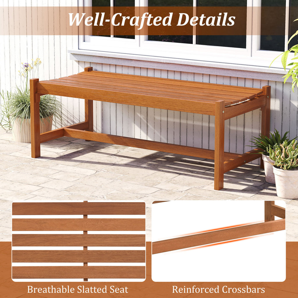 44-Inch Outdoor Wood Dining Bench - Solid Hardwood, Set of 1