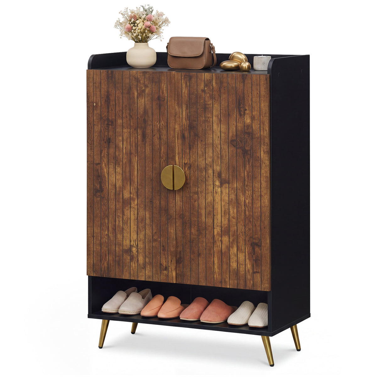 44" Shoe Storage Cabinet with 7-Tier Doors - Rustic Brown