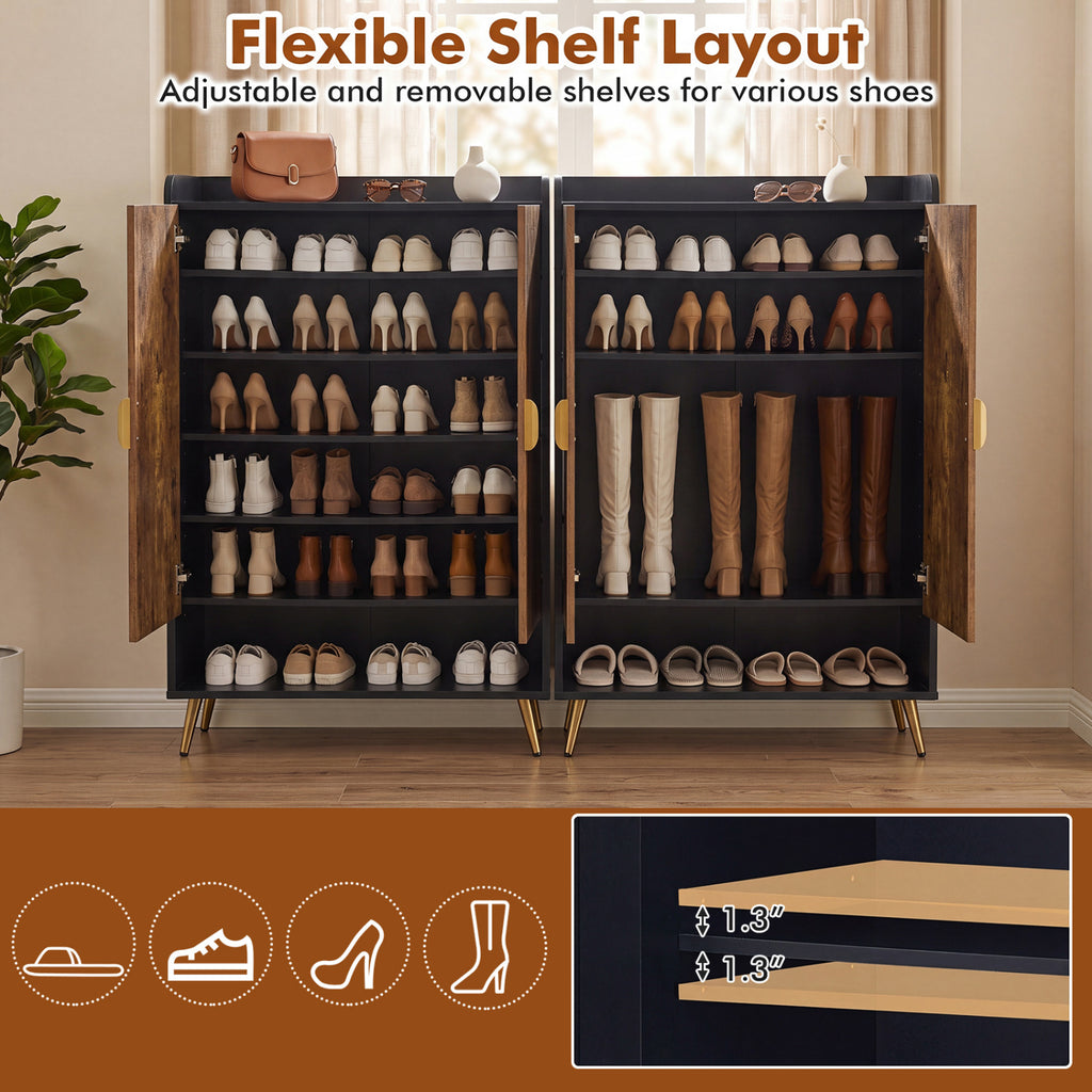 44" Shoe Storage Cabinet with 7-Tier Doors - Rustic Brown
