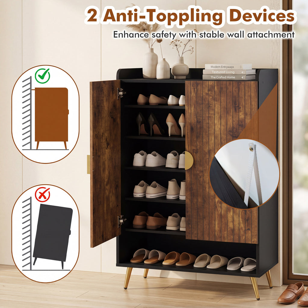 44" Shoe Storage Cabinet with 7-Tier Doors - Rustic Brown
