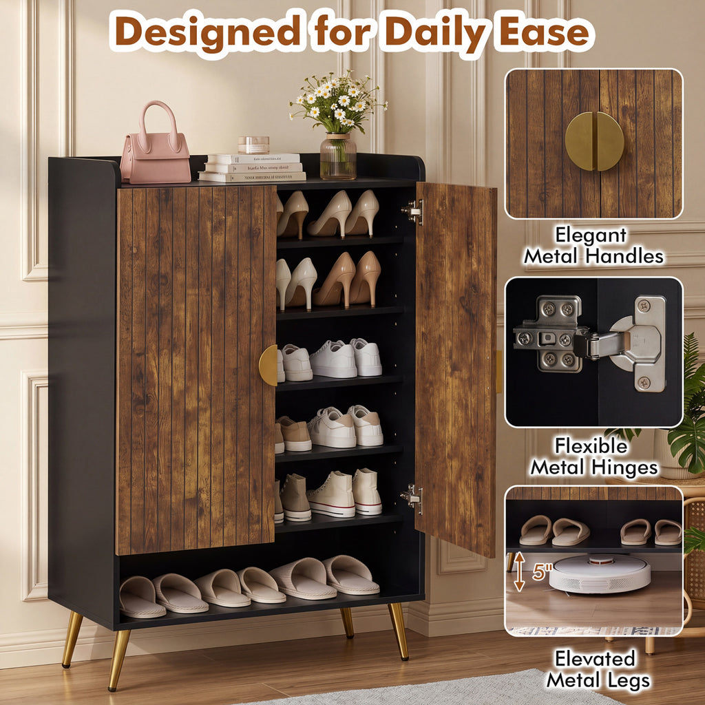 44" Shoe Storage Cabinet with 7-Tier Doors - Rustic Brown