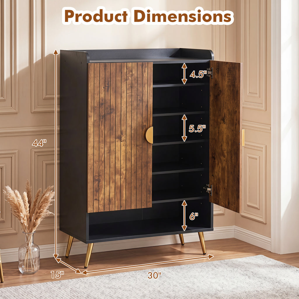 44" Shoe Storage Cabinet with 7-Tier Doors - Rustic Brown