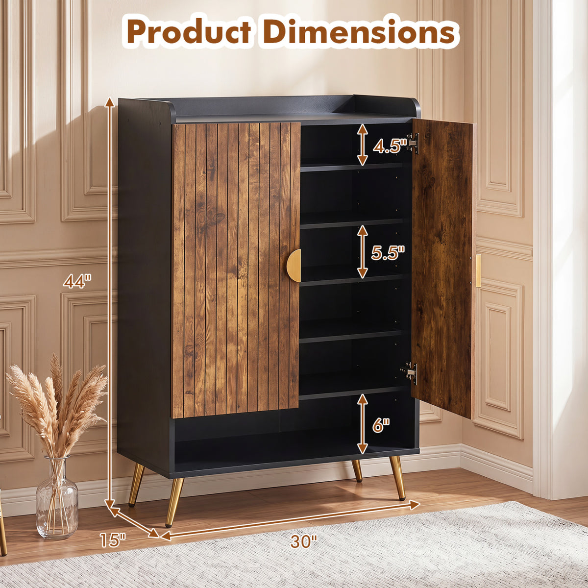44" Shoe Storage Cabinet with 7-Tier Doors - Rustic Brown