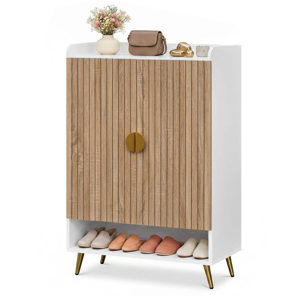 44" Shoe Storage Cabinet with 7-Tier Doors - Rustic Brown