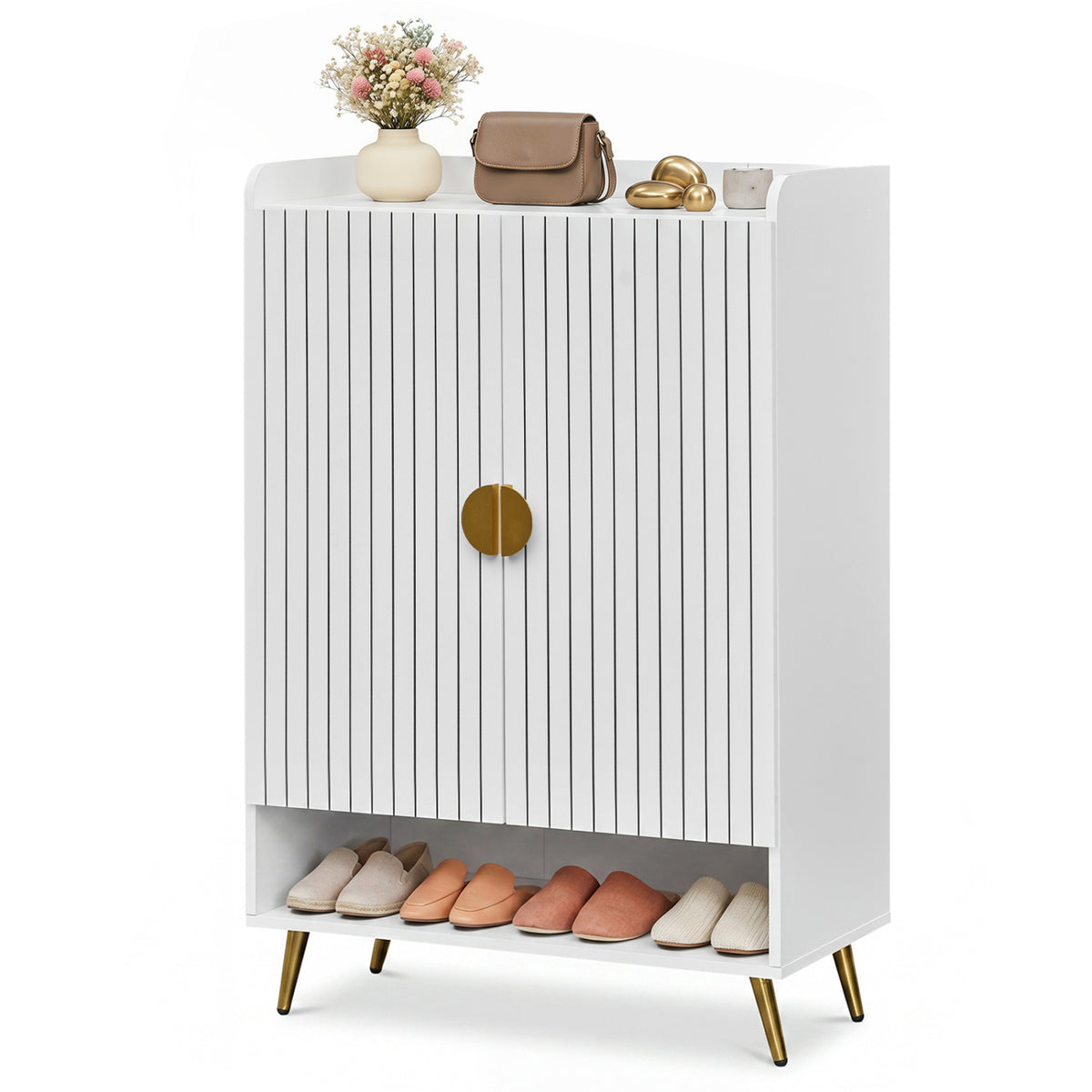 44" Shoe Storage Cabinet with 7-Tier Doors - Rustic Brown