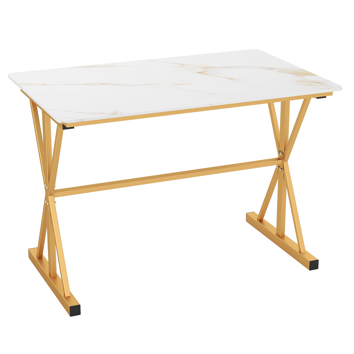 44 Inch Sintered Stone Dining Table with Metal Frame - White