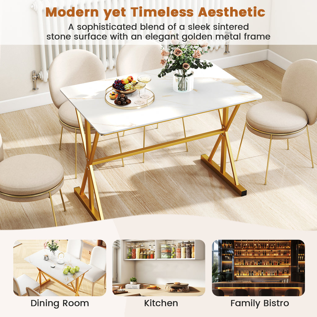 44 Inch Sintered Stone Dining Table with Metal Frame - White