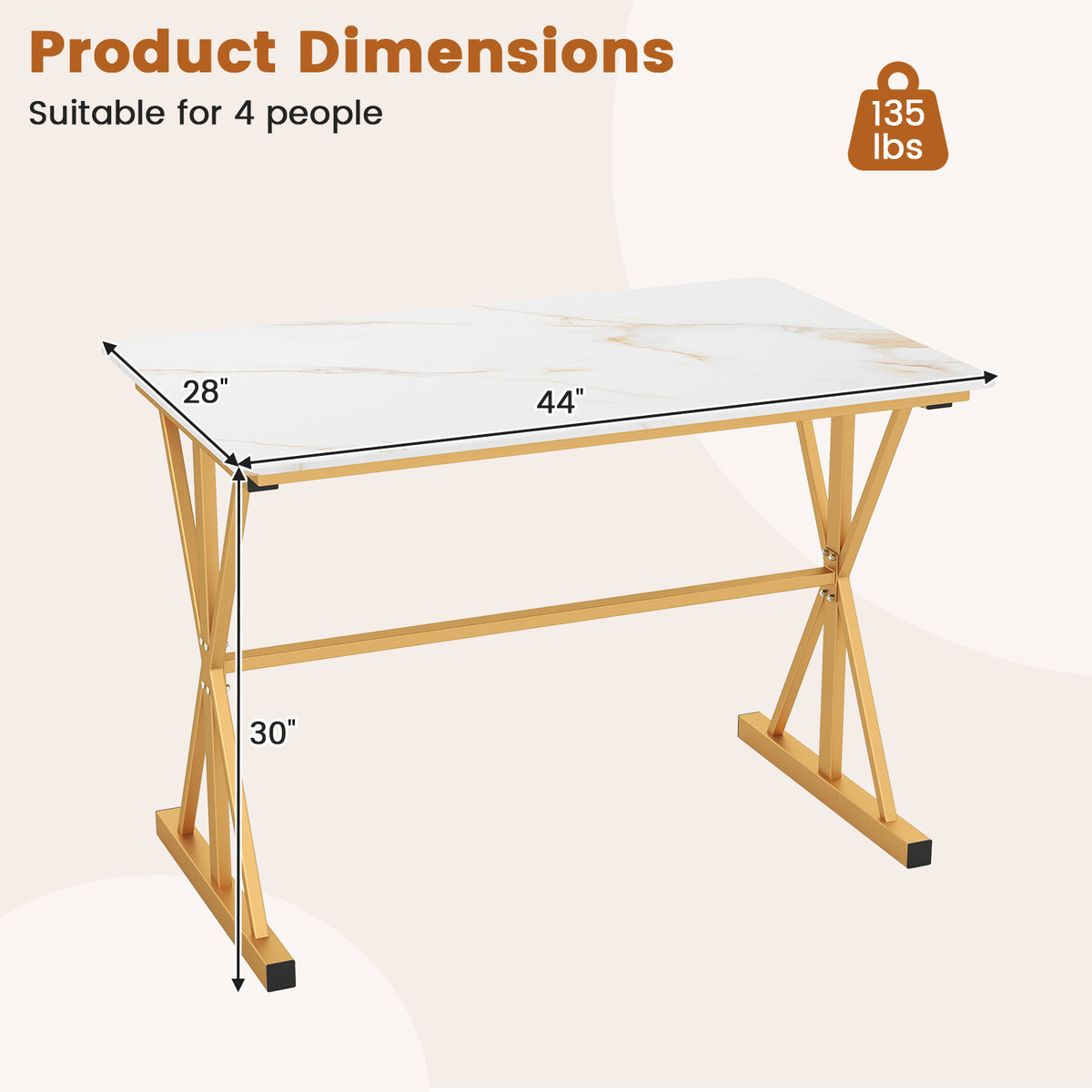 44" Sintered Stone Dining Table with Metal Frame - White
