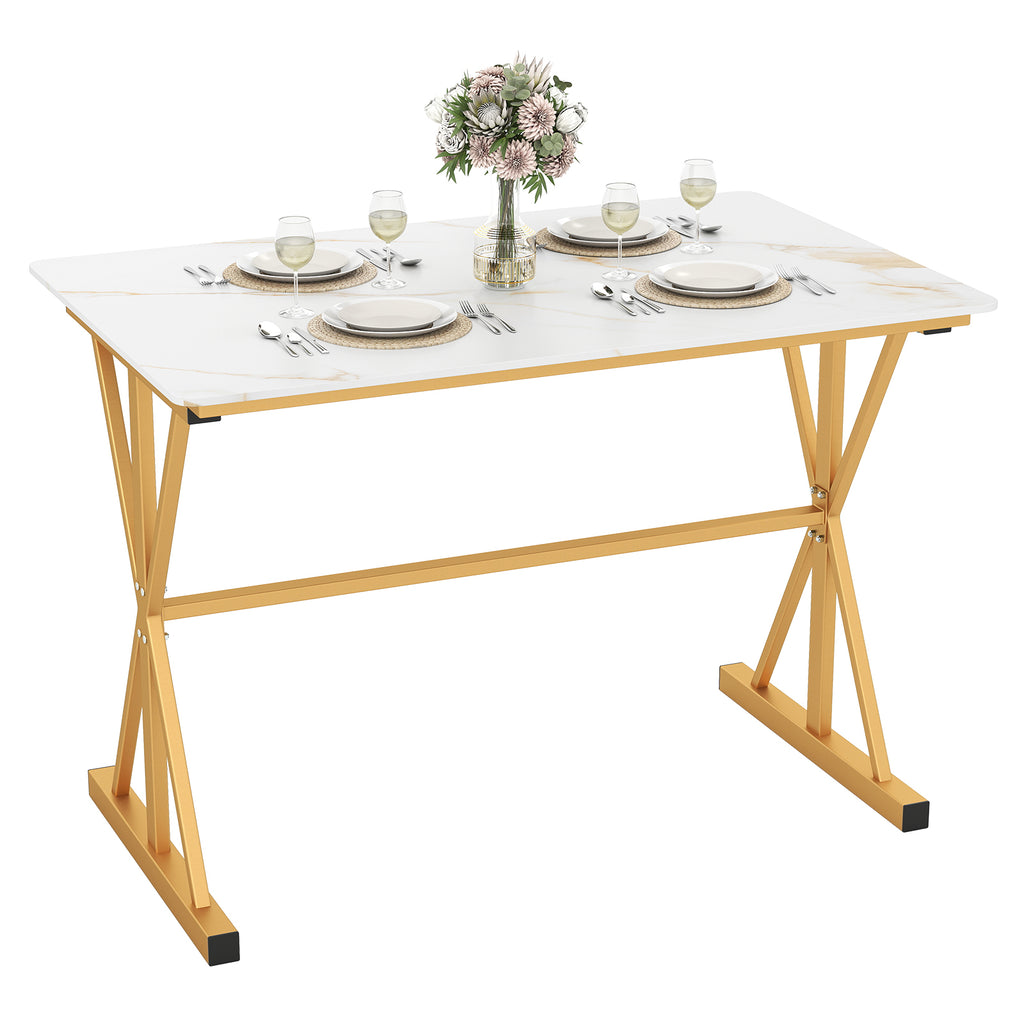 44" Sintered Stone Dining Table with Metal Frame - White