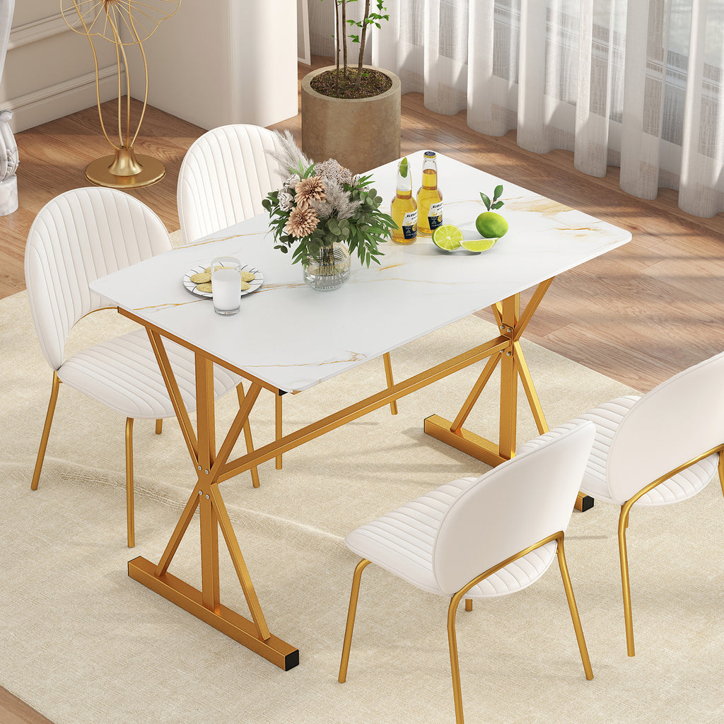 44 Inch Sintered Stone Dining Table with Metal Frame - White