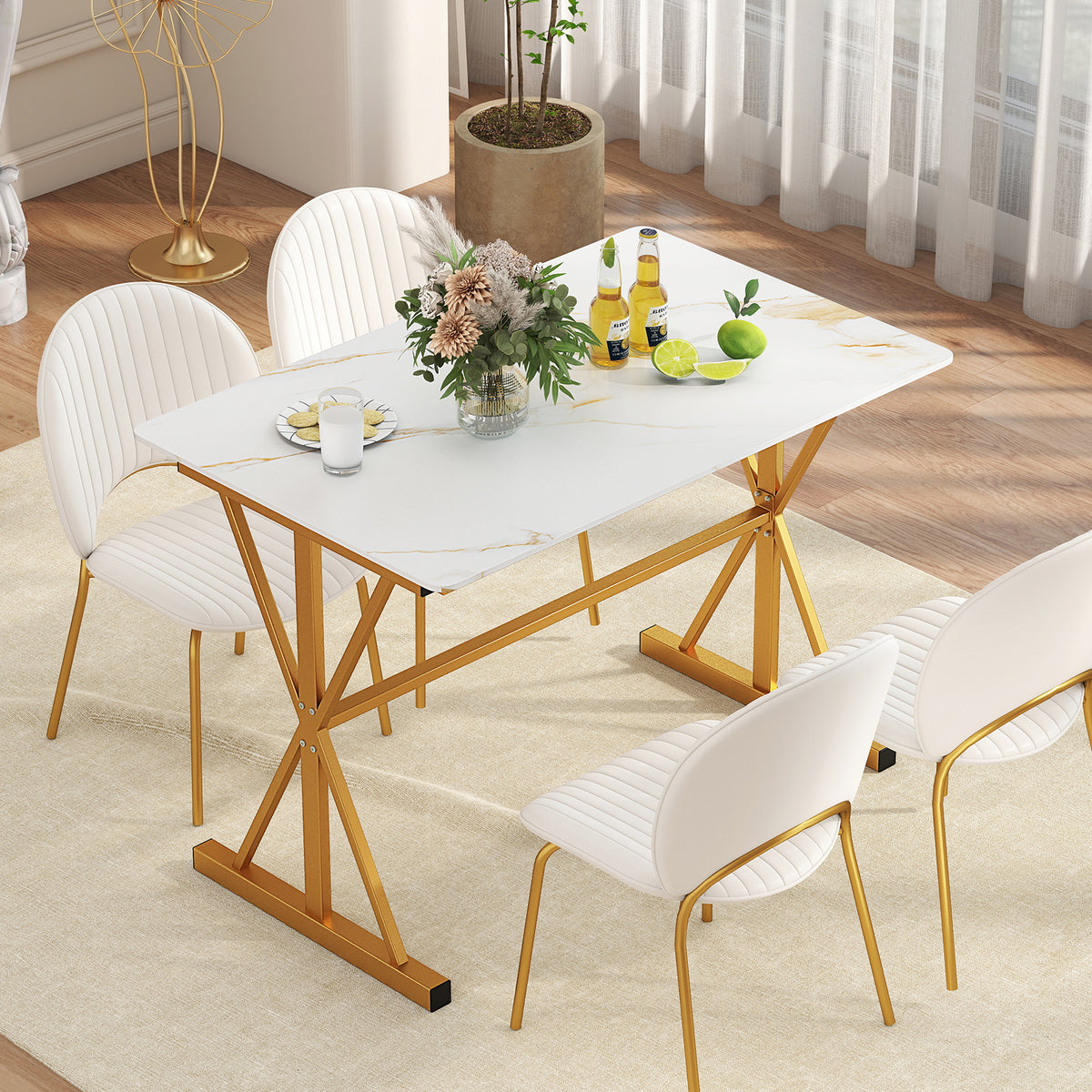44 Inch Sintered Stone Dining Table with Metal Frame - White