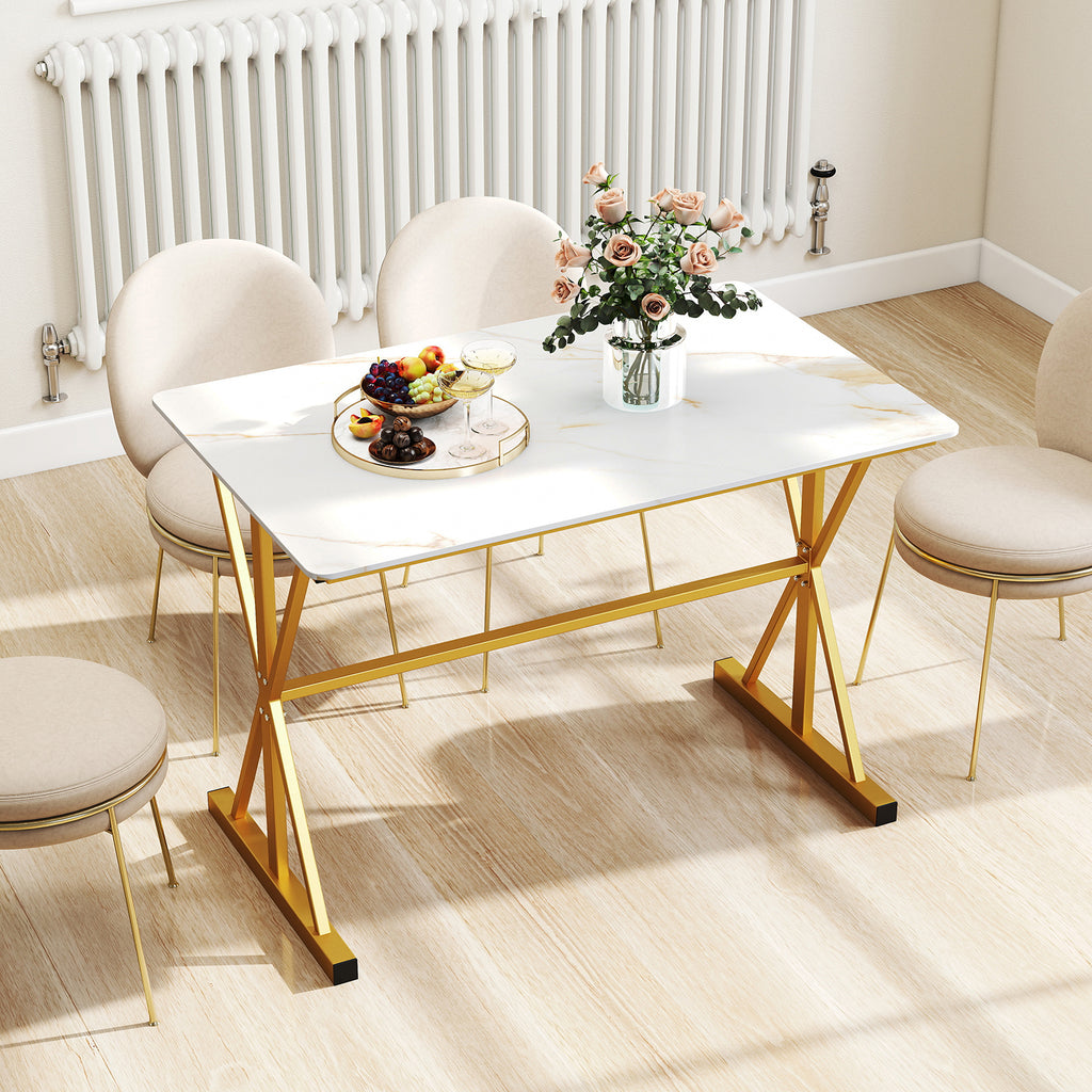 44 Inch Sintered Stone Dining Table with Metal Frame - White