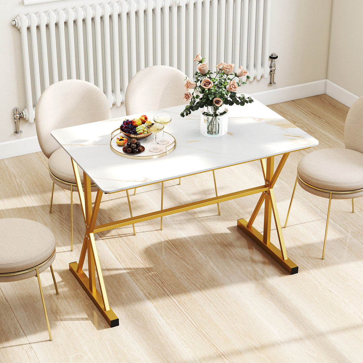 44 Inch Sintered Stone Dining Table with Metal Frame - White