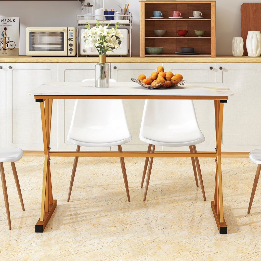 44 Inch Sintered Stone Dining Table with Metal Frame - White