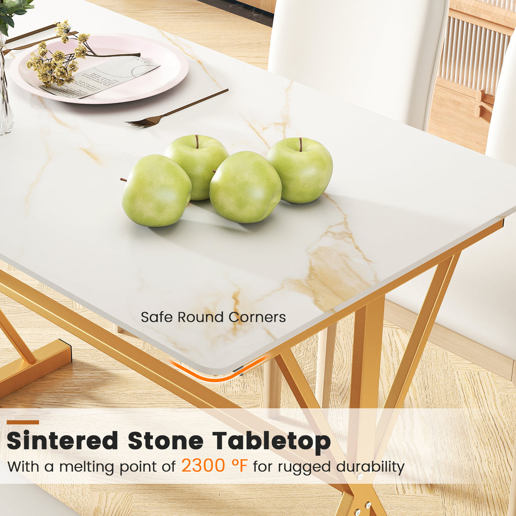 44 Inch Sintered Stone Dining Table with Metal Frame - White