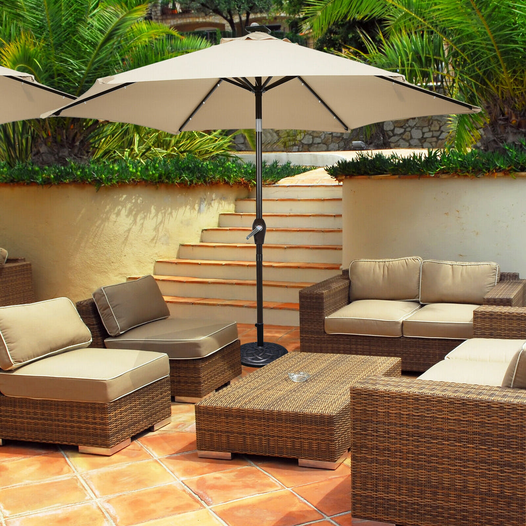 9 x 8 Feet Solar LED Market Umbrella with Tilt & Crank - 18 Lights, Beige