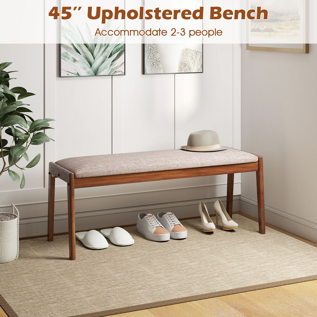 45 Inch Farmhouse Backless Bench with Rubber Wood Legs and Fabric