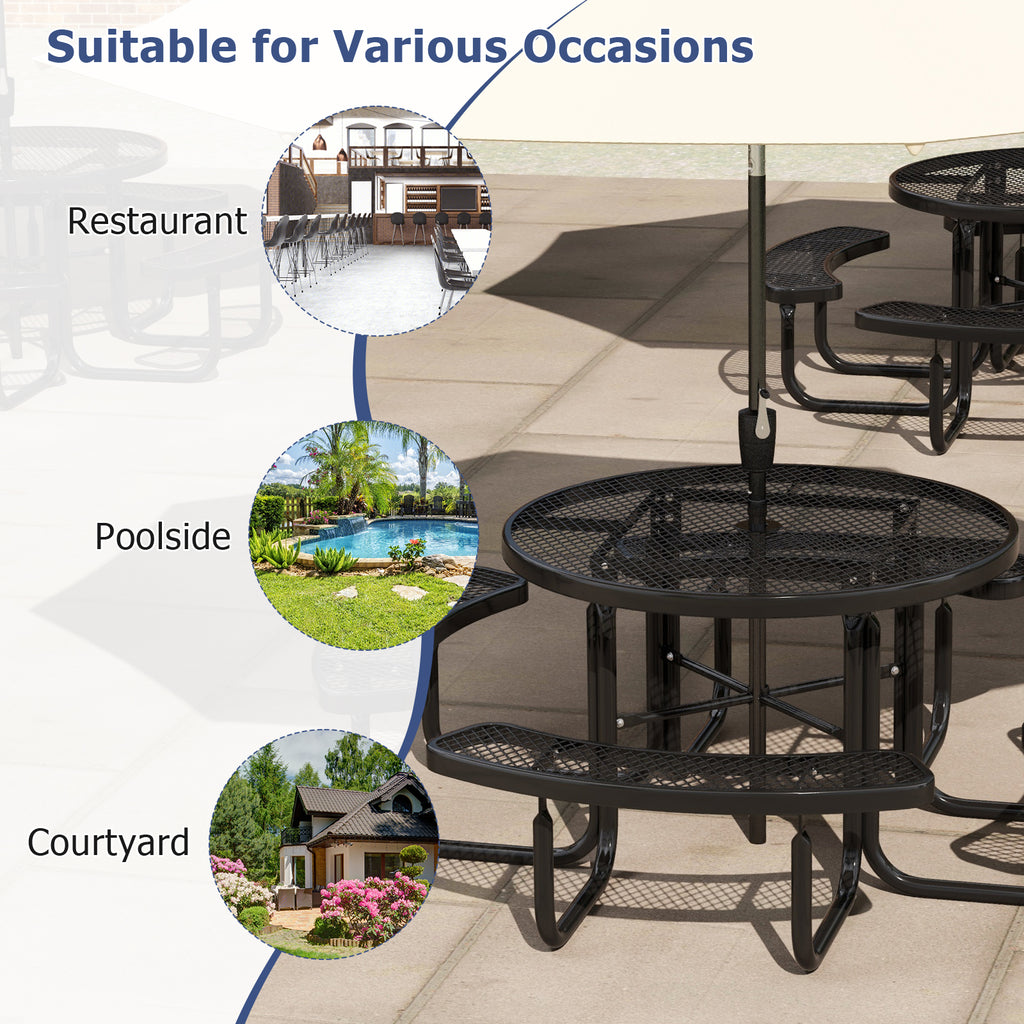 45" Round Picnic Table and Bench Set for 8 - Black