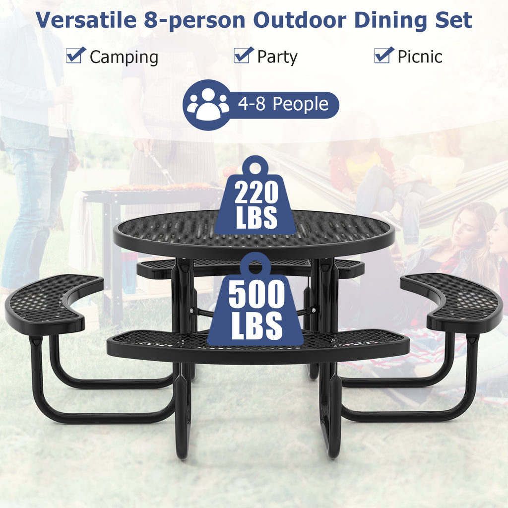 45" Round Picnic Table and Bench Set for 8 - Black