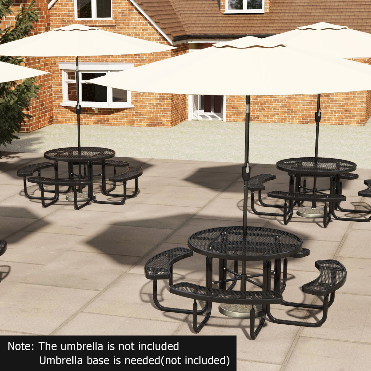 45" Round Picnic Table and Bench Set for 8 - Black