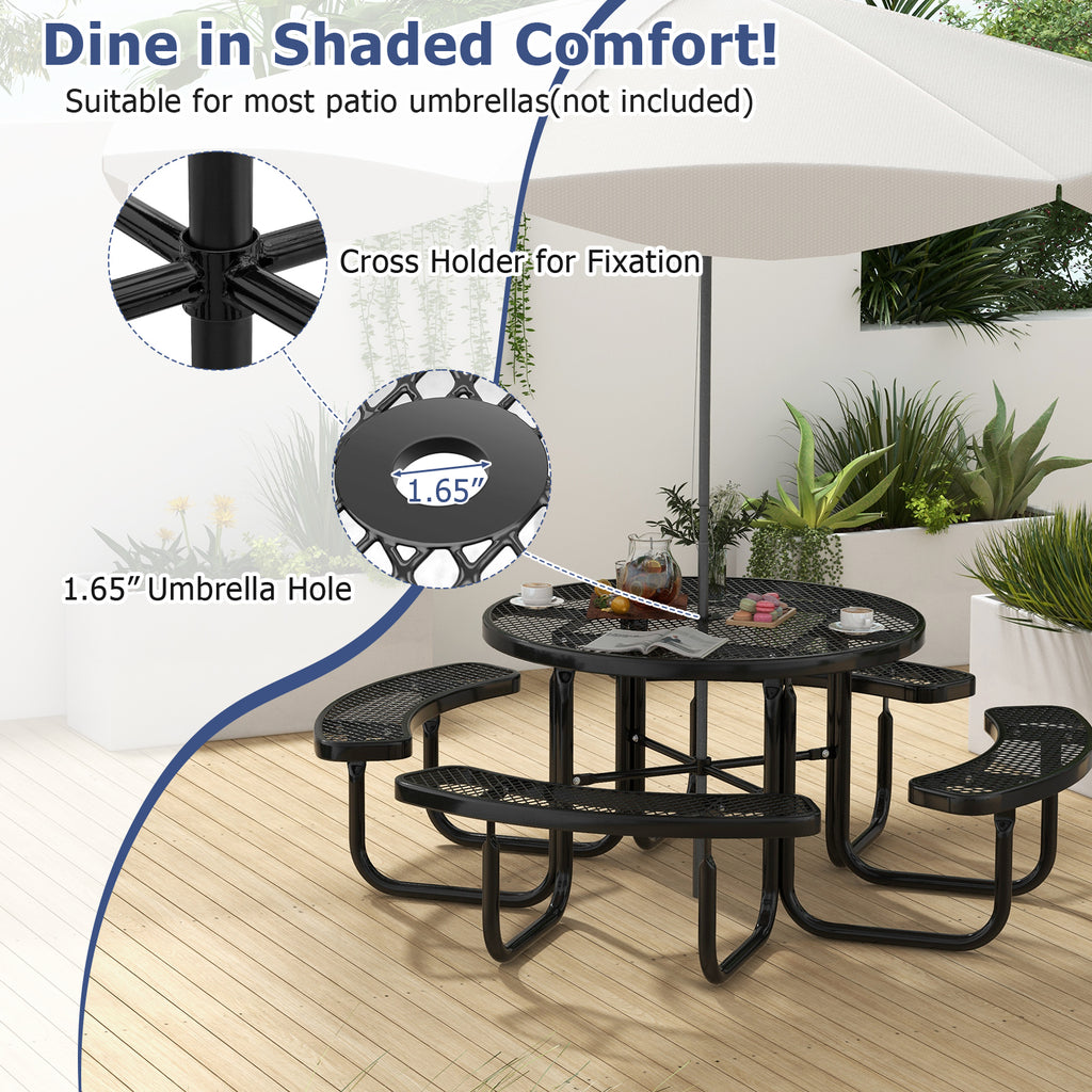 45" Round Picnic Table and Bench Set for 8 - Black