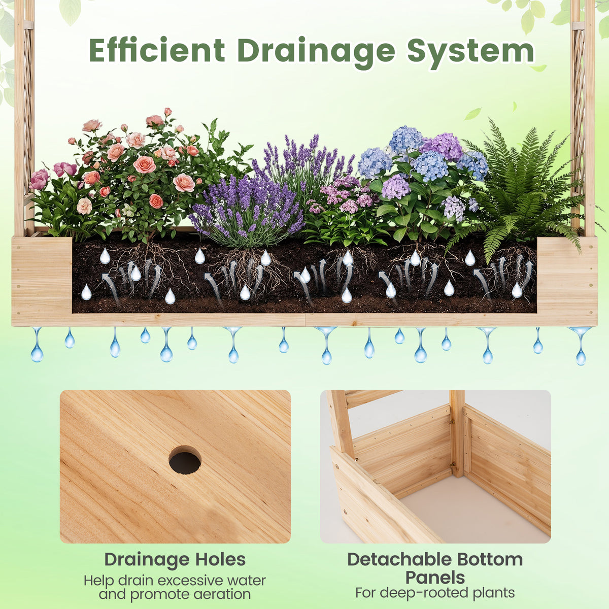 45 Inch Tall Wooden Raised Garden Bed with Side Trellis and Hanging