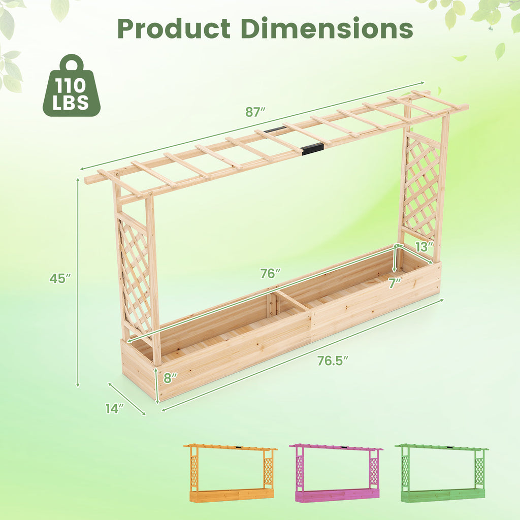 45 Inch Tall Wooden Raised Garden Bed with Side Trellis and Hanging