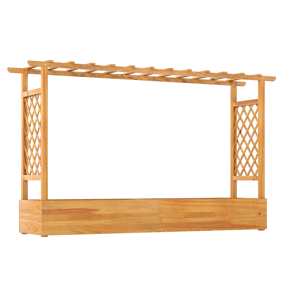 45 Inch Wooden Raised Garden Bed with Trellis - Natural