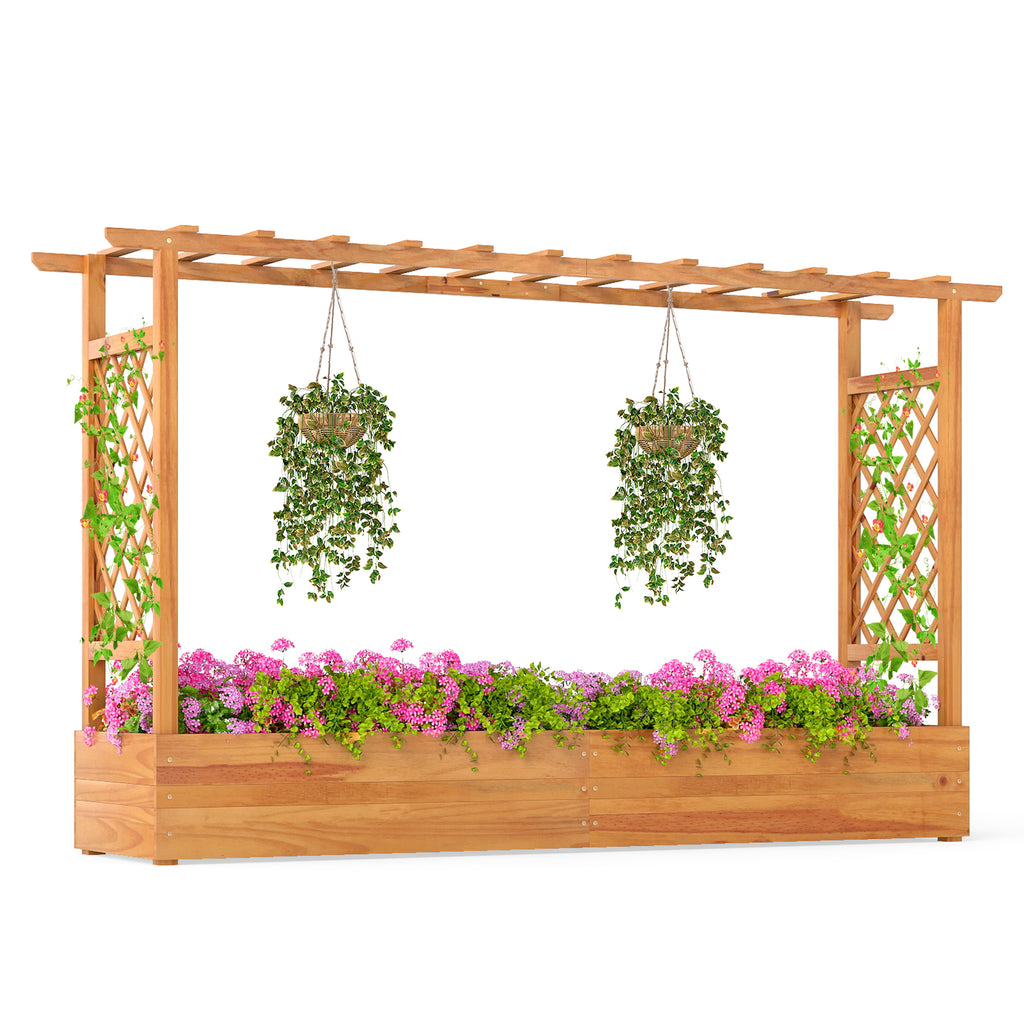 45 Inch Wooden Raised Garden Bed with Trellis - Natural