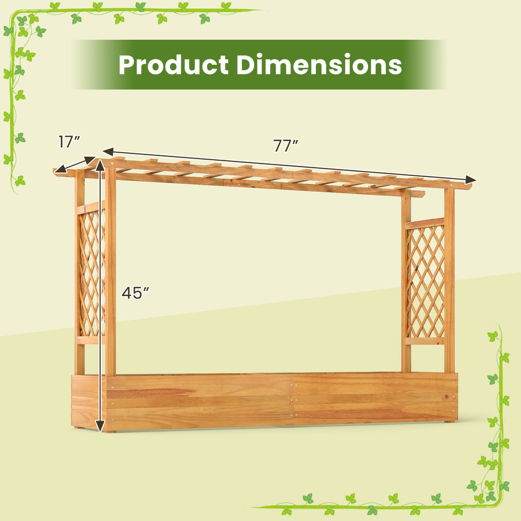 45 Inch Wooden Raised Garden Bed with Trellis - Natural