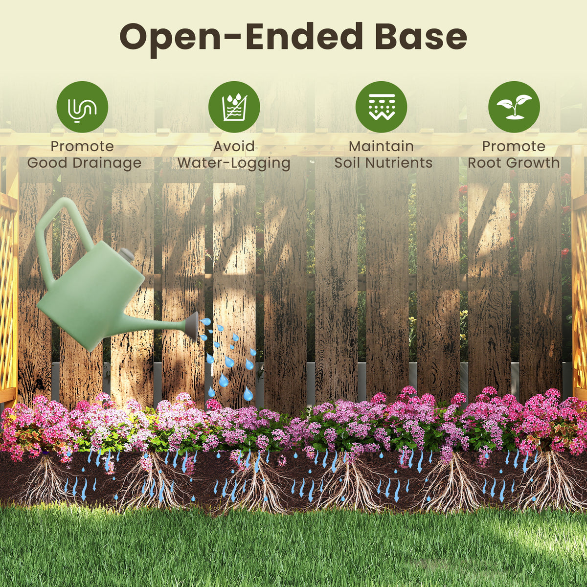 45 Inch Wooden Raised Garden Bed with Trellis - Natural