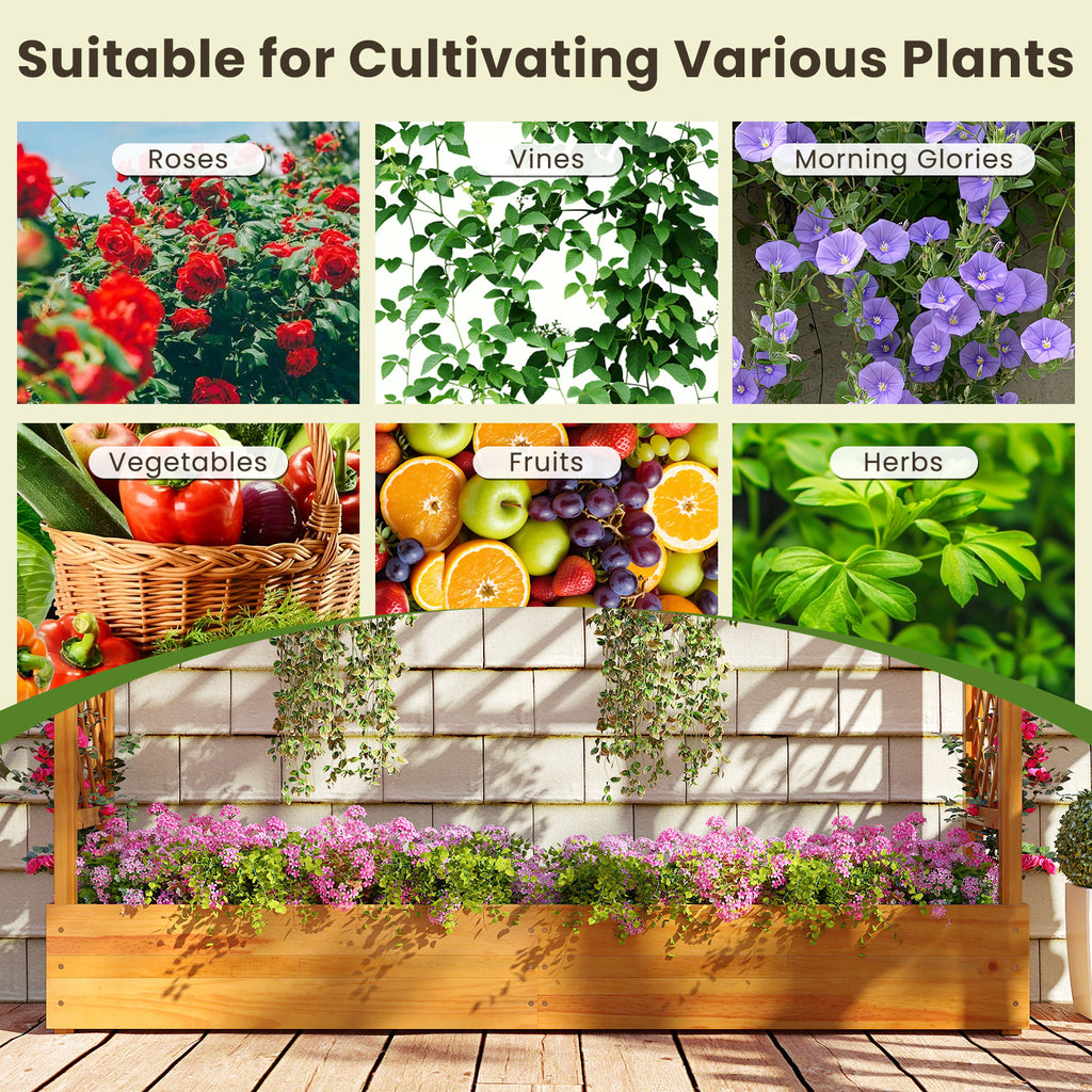 45 Inch Wooden Raised Garden Bed with Trellis - Natural