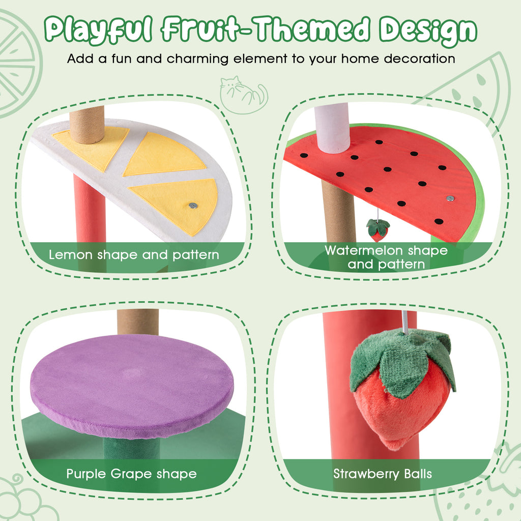 45 Inch Multi-Level Cat Tree with Plush Padded Top Perch and Fruit-Shaped Platforms - Costway