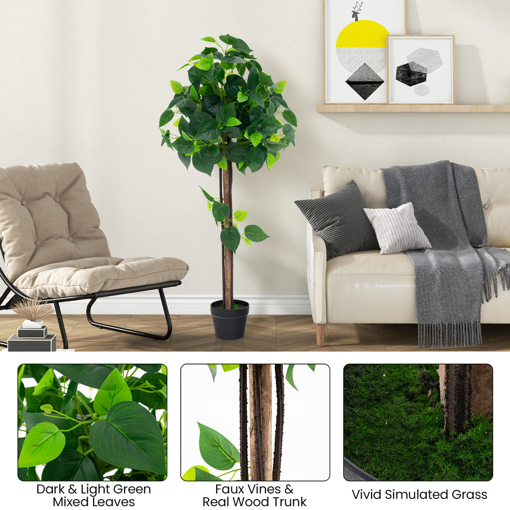 45-Inch Artificial Hydrangea Tree with Real Wood Trunk and Realistic Leaves