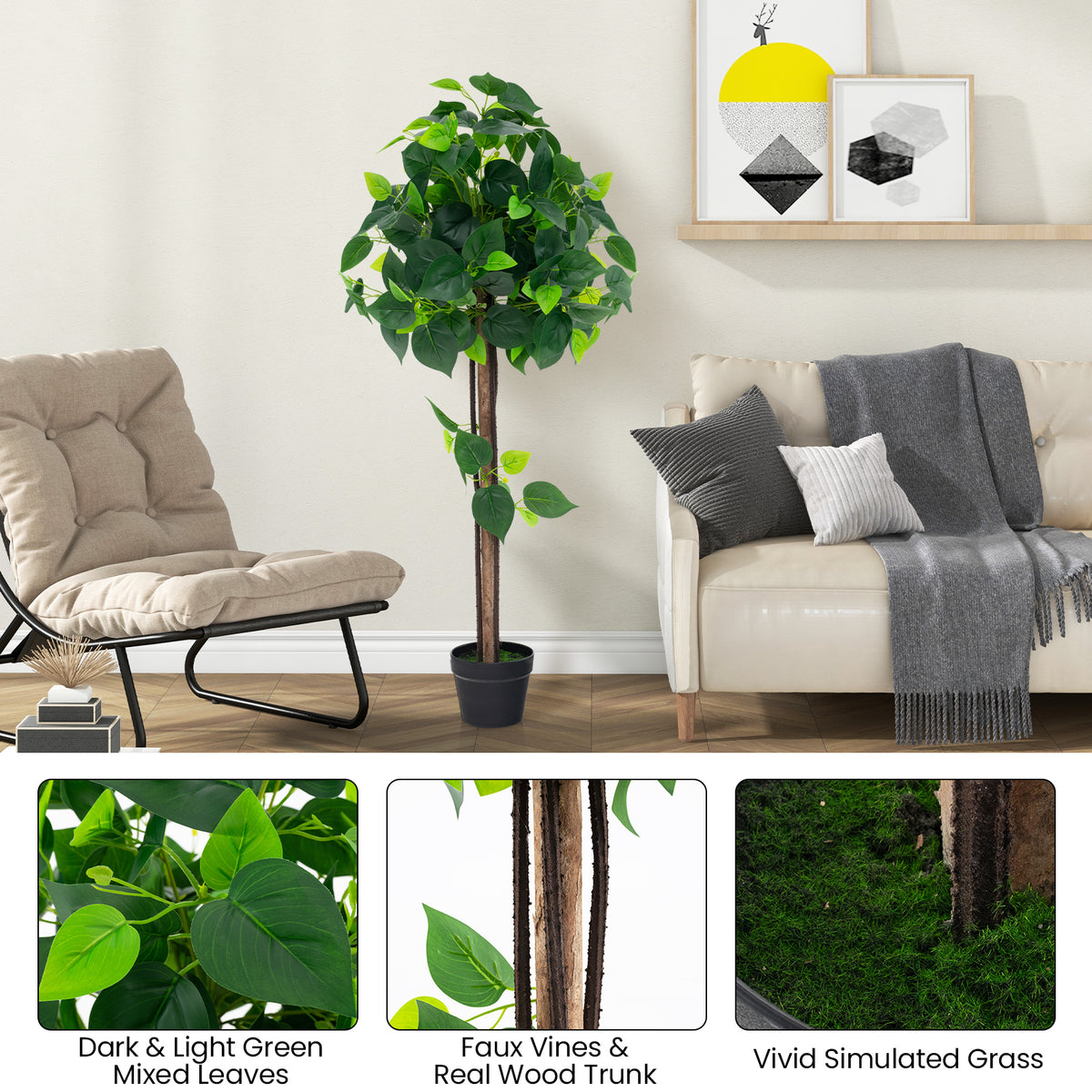 45-Inch Artificial Hydrangea Tree with Real Wood Trunk and Realistic Leaves