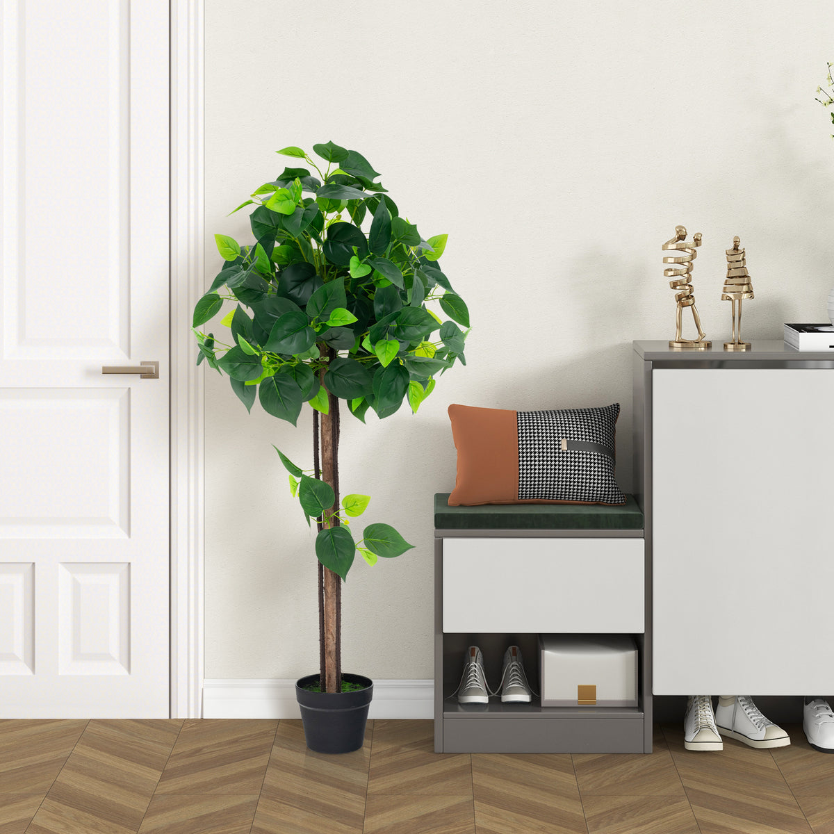 45-Inch Artificial Hydrangea Tree with Real Wood Trunk and Realistic Leaves