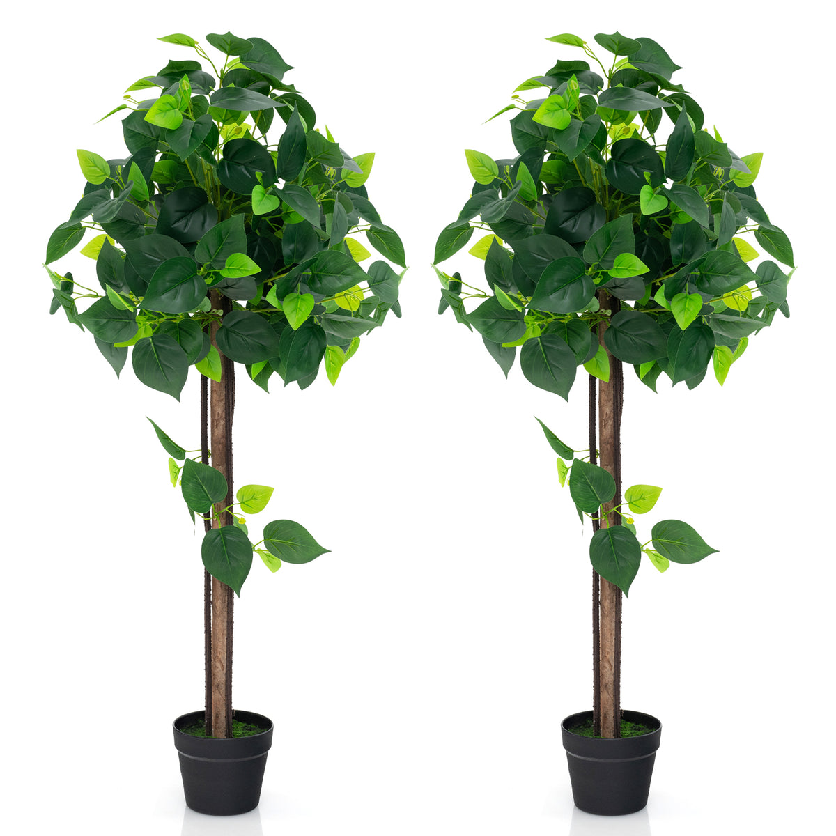 45-Inch Artificial Hydrangea Tree with Real Wood Trunk and Realistic Leaves