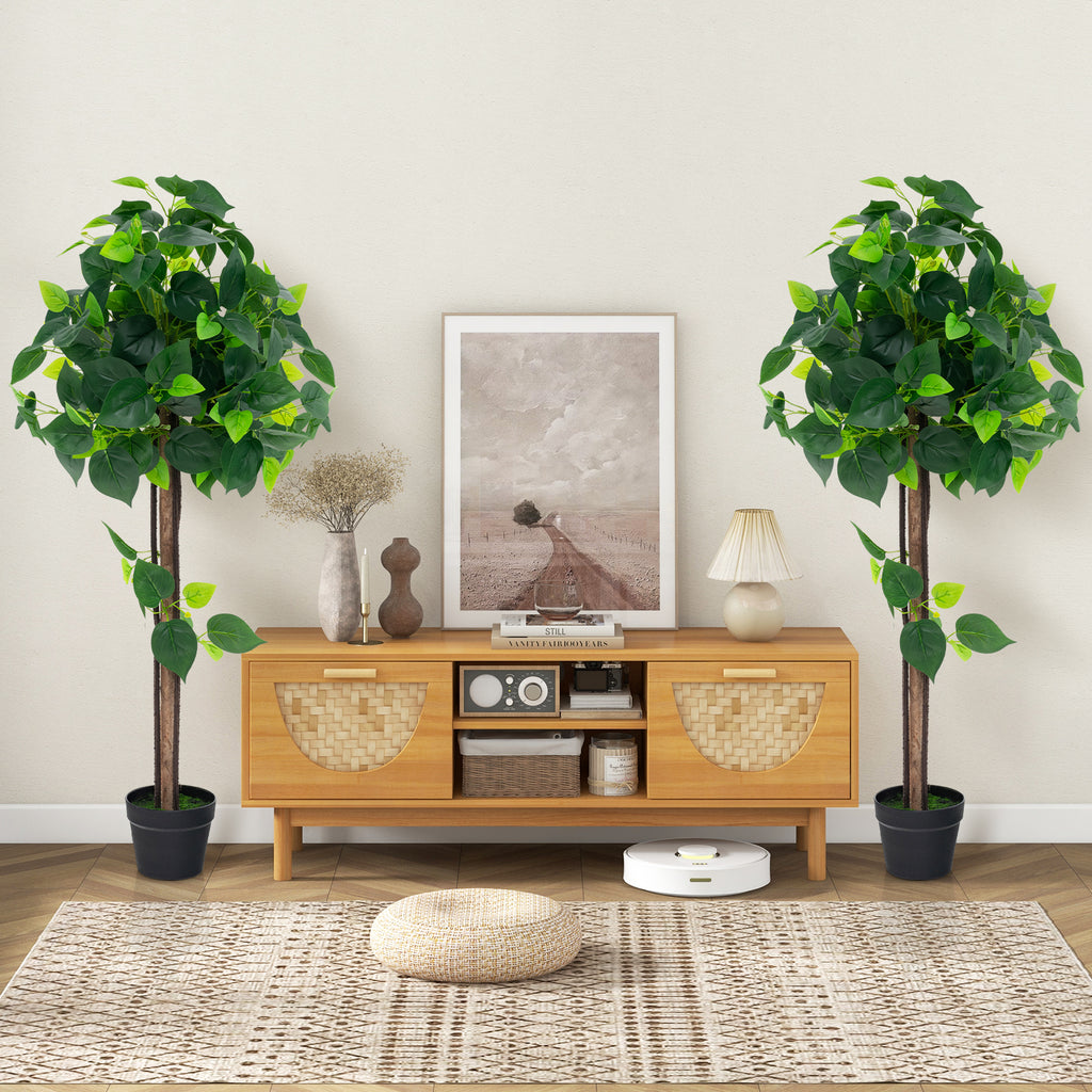 45-Inch Artificial Hydrangea Tree with Real Wood Trunk and Realistic Leaves
