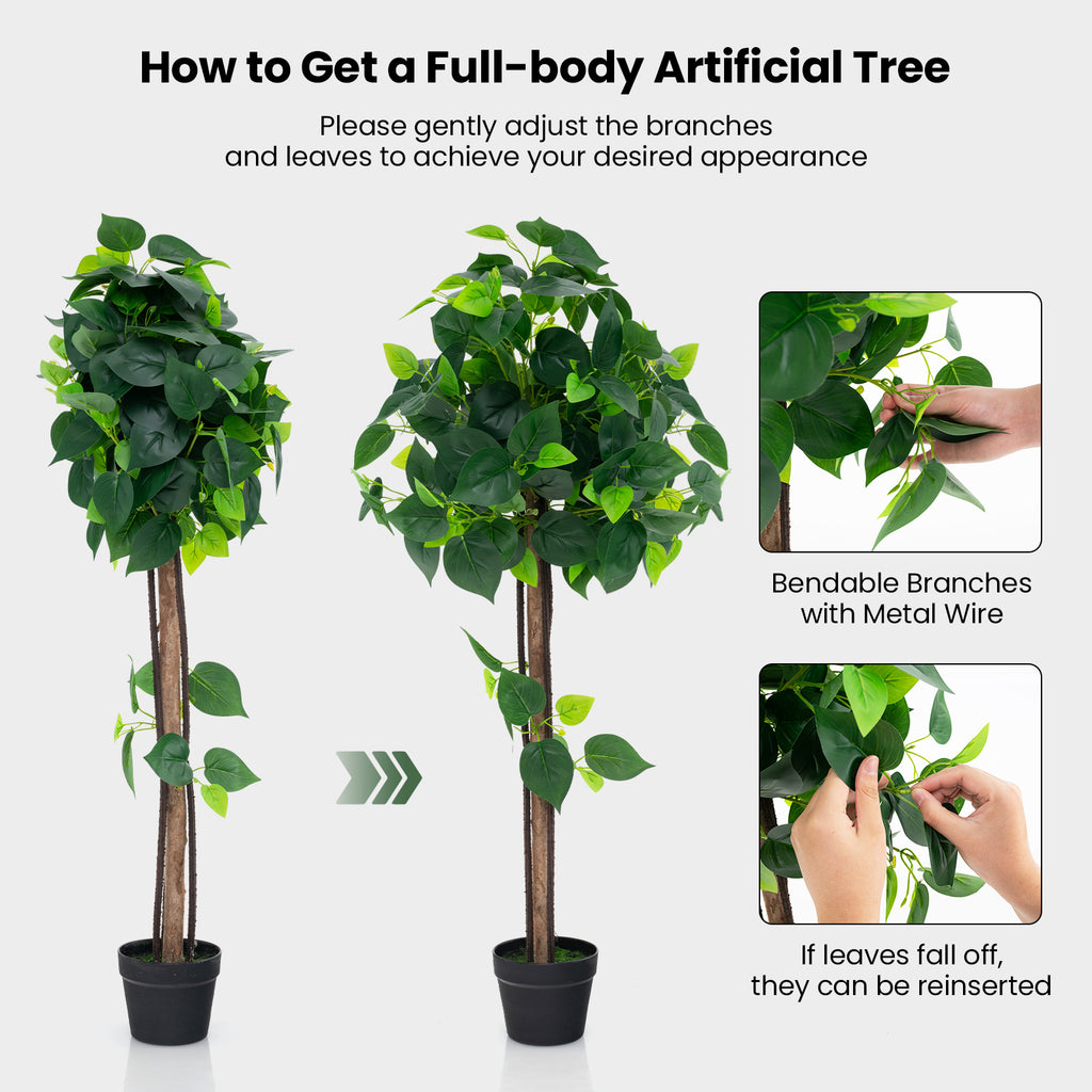 45-Inch Artificial Hydrangea Tree with Real Wood Trunk and Realistic Leaves