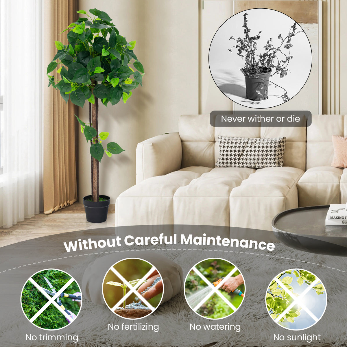 45-Inch Artificial Hydrangea Tree with Real Wood Trunk and Realistic Leaves