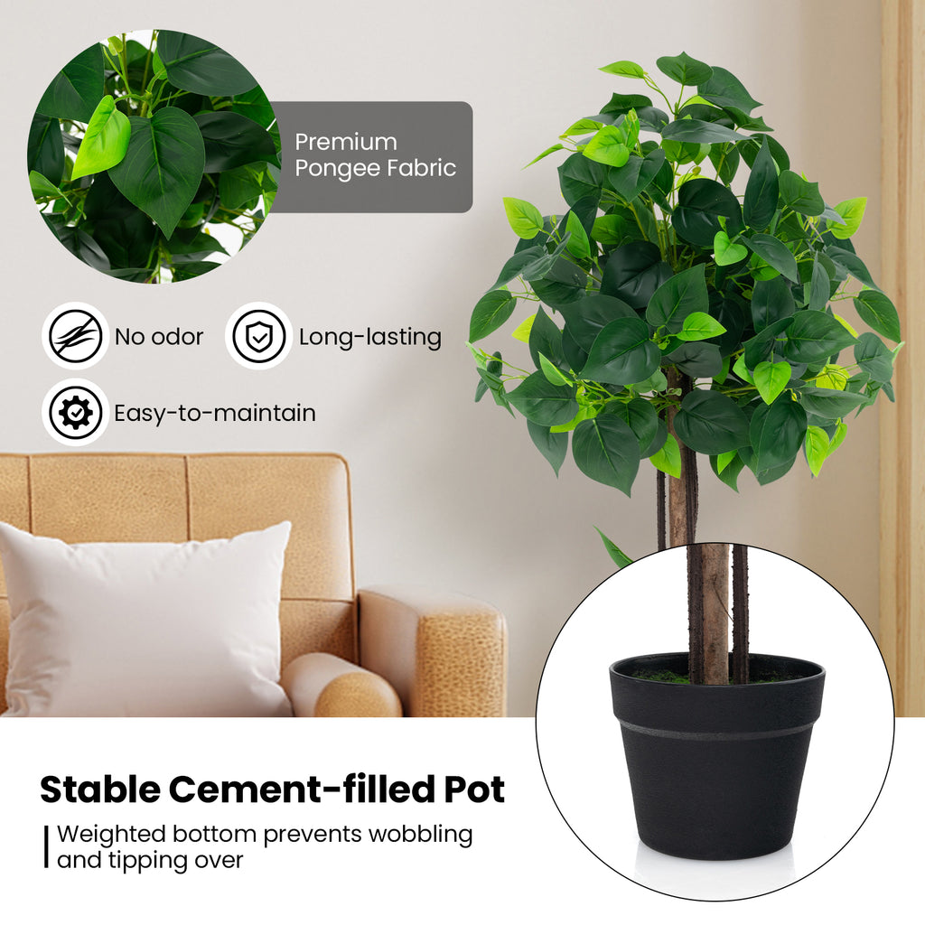 45-Inch Artificial Hydrangea Tree with Real Wood Trunk and Realistic Leaves
