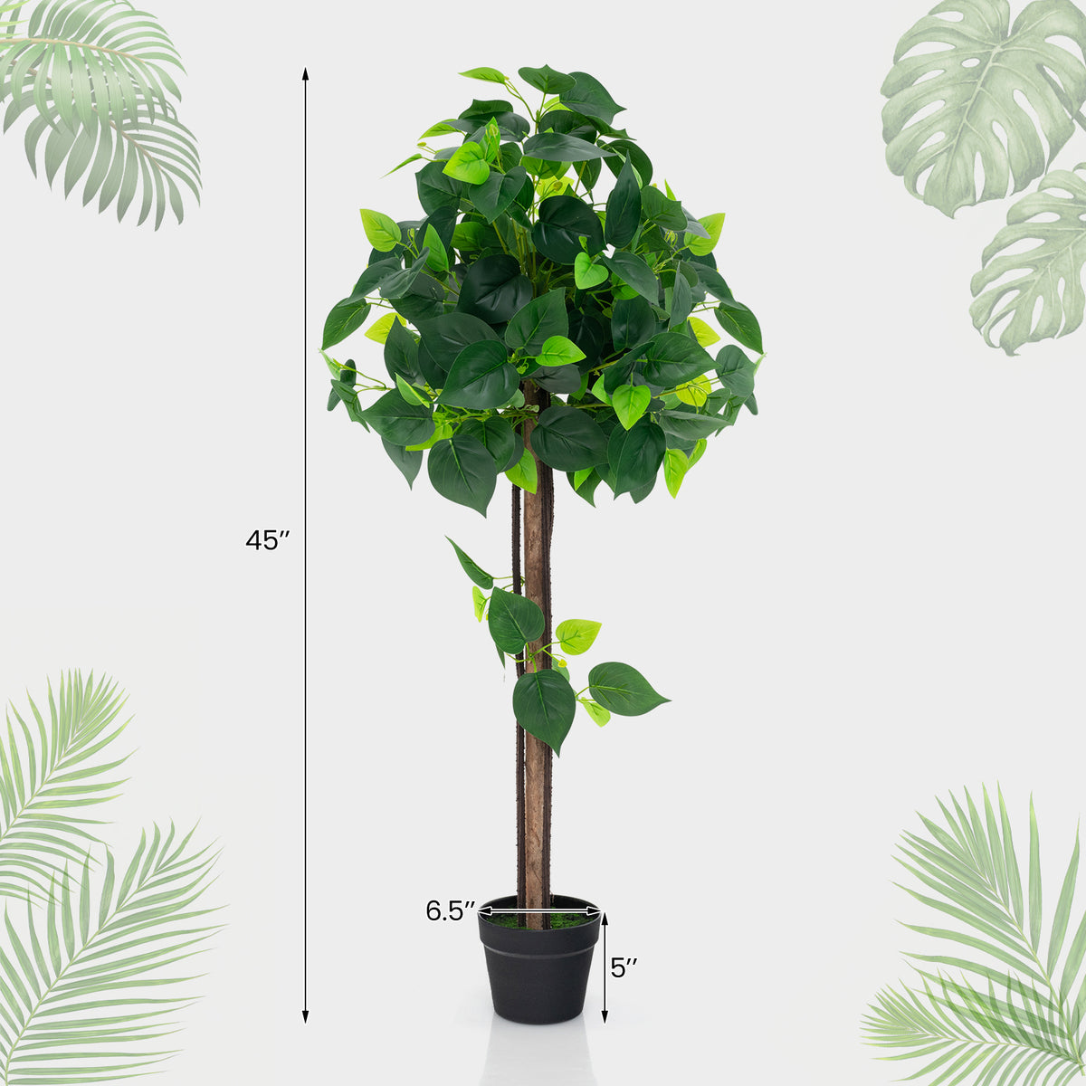 45-Inch Artificial Hydrangea Tree with Real Wood Trunk and Realistic Leaves