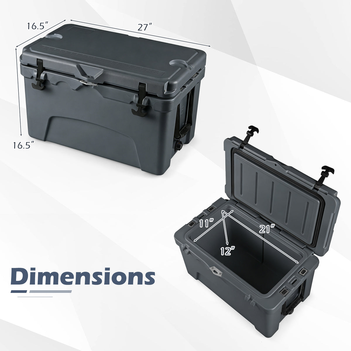 45 Quart Portable Hard Cooler – 6-Day Ice Retention – Gray